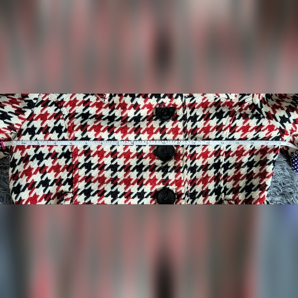 Last Kiss - Plaid Blazer- EUC - Red, Black and White Houndstooth Pattern, Size L - Picture 11 of 12